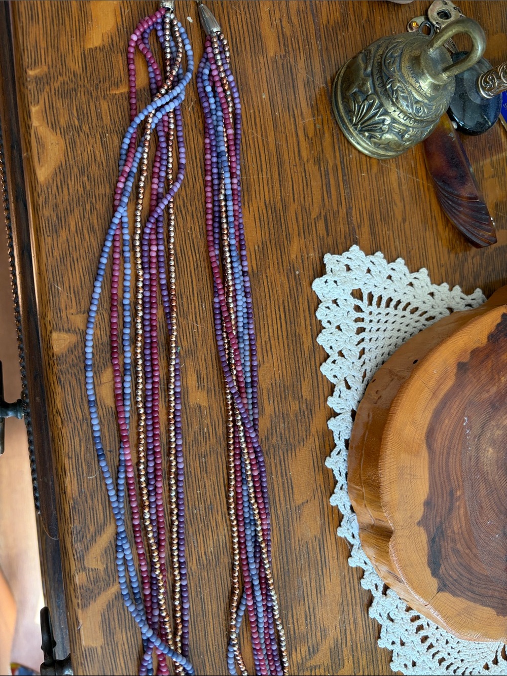 Multi-Strand Purple & Blue Beaded Necklace with Gold Accents